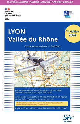 Carte aéronautique VFR de Lyon-Vallée du Rhône 2024 version plastifiée