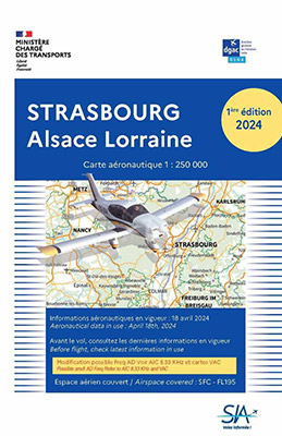 Carte aéronautique VFR de la région Strasbourg-Alsace-Lorraine 2024