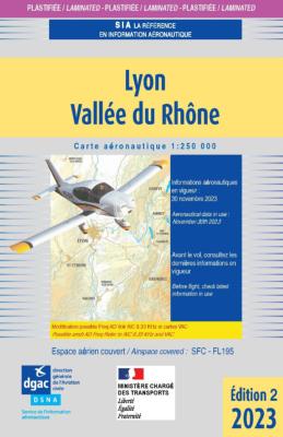 Carte aéronautique VFR de Lyon-Vallée du Rhône 2023 version plastifiée