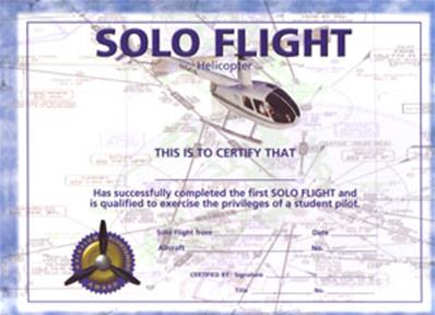 1st Solo flight certificate helicopter