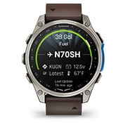 Garmin D2™ Mach 2 Montre Avion AMOLED 47 mm avec Cartes Aériennes & Suivi Santé cadran Titane et bracelet cuir