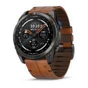 Garmin D2™ Mach 2 PRO Montre Avion AMOLED 51 mm avec Cartes Aériennes, suivi santé et inReach® cadran DLC et bracelet cuir